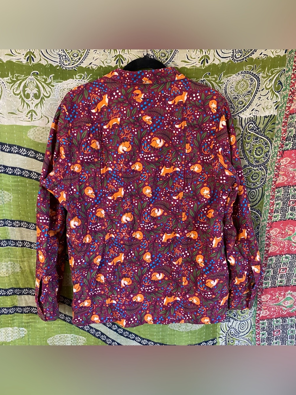 Duluth Trading Co Sangria Fox Free Swinging Flannel Shirt Large Autumn Whimsical - Picture 9 of 14